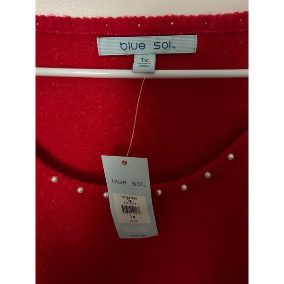 NWT Blue Sol Pearl Embellished Red Pullover Sweater - Size 1X - Picture 2 of 4